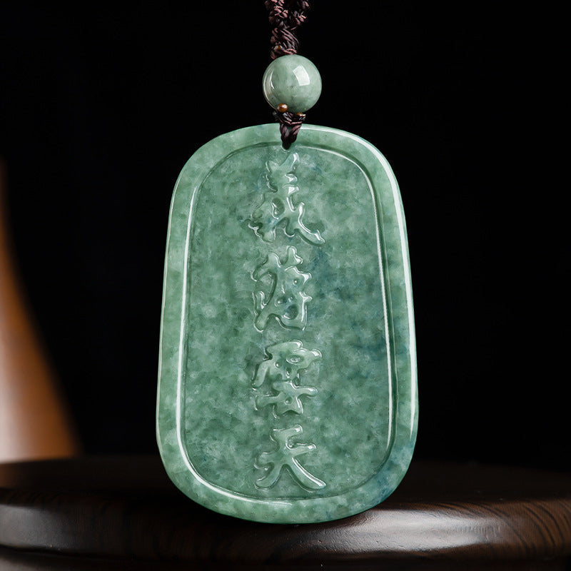 Wear FengShui Natural Jade Guan Gong Amulet Wealth Necklace Pendant