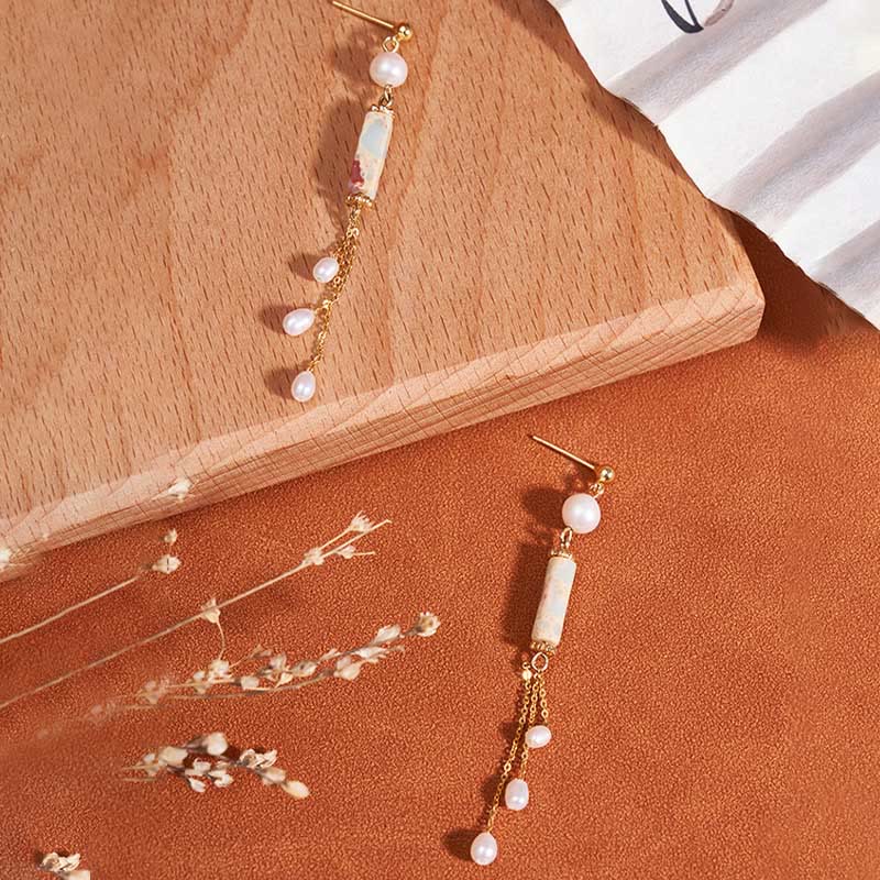 Wear FengShui 925 Sterling Silver Posts Shoushan Stone Pearl Healing Drop Earrings