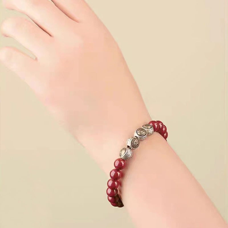 Wear FengShui 925 Sterling Silver Natural Cinnabar Four Beasts Blessing Bracelet