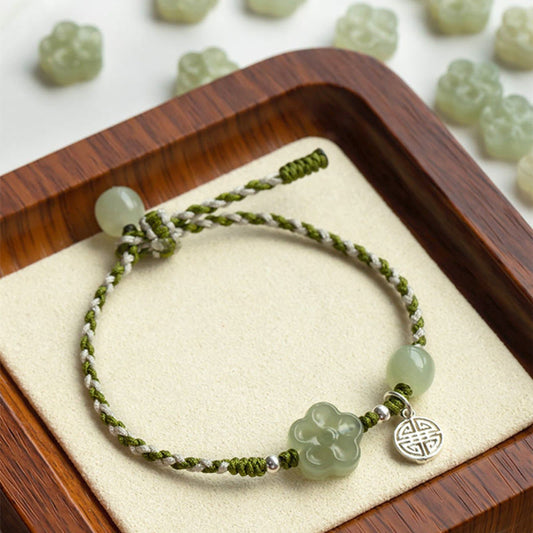 Wear FengShui Handmade Plum Blossom Flower Jade Luck Prosperity Braided Bracelet