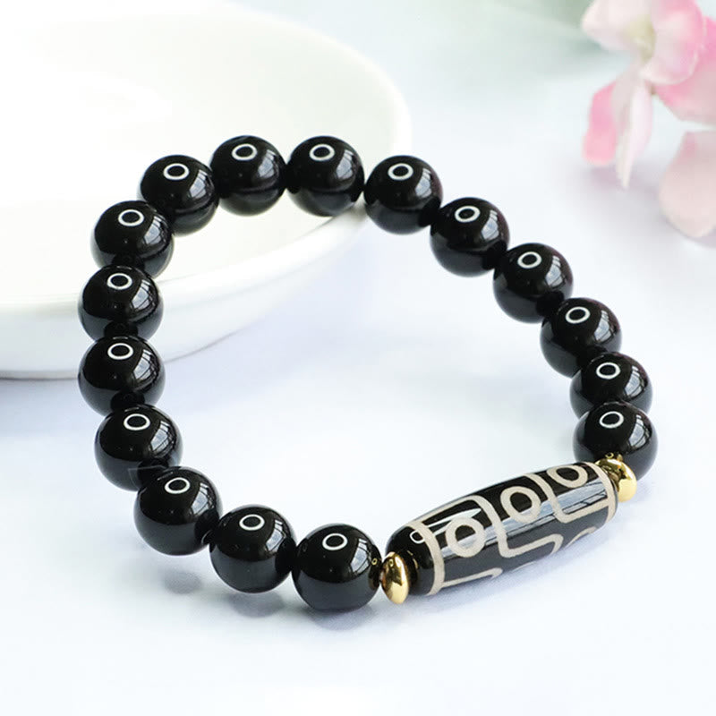 Wear FengShui Tibetan Nine-Eye Dzi Bead Black Onyx Power Bracelet