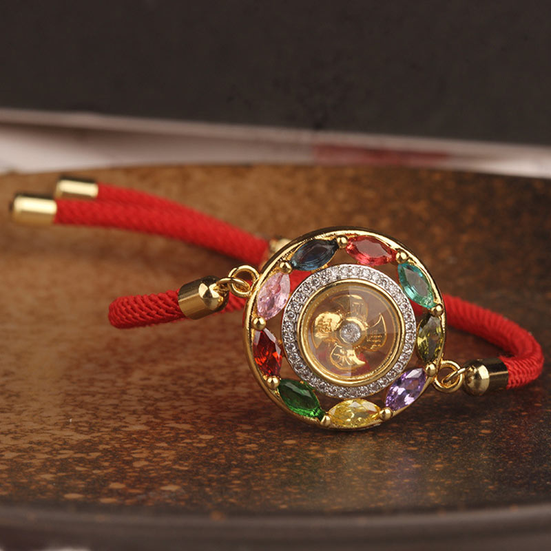 Wear FengShui Colorful Zircon Copper Wealth Luck Rotation Bracelet Necklace Pendant