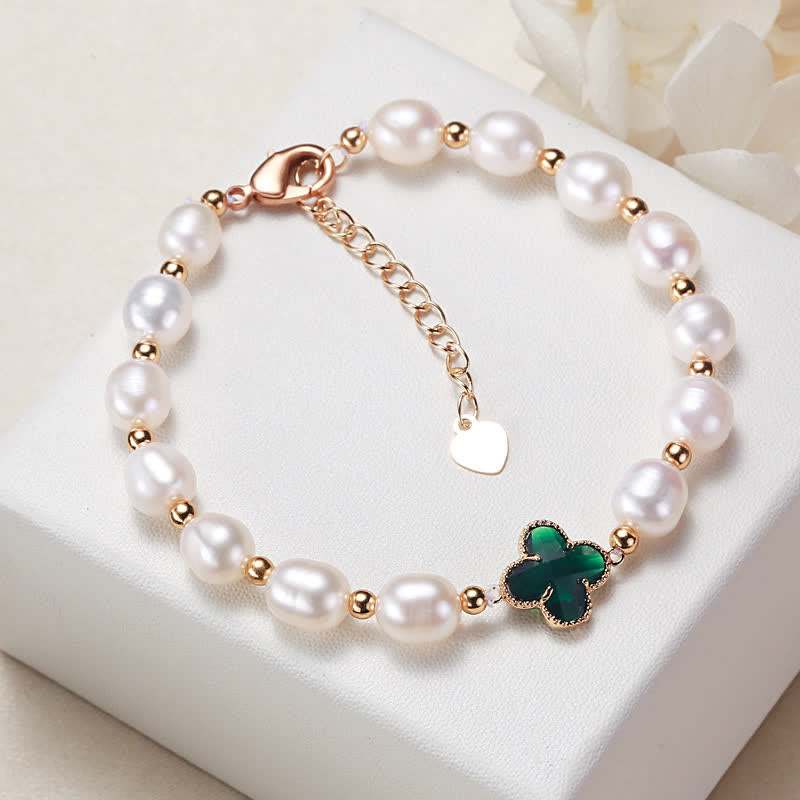 Wear FengShui Pearl Four Leaf Clover Wealth Chain Bracelet