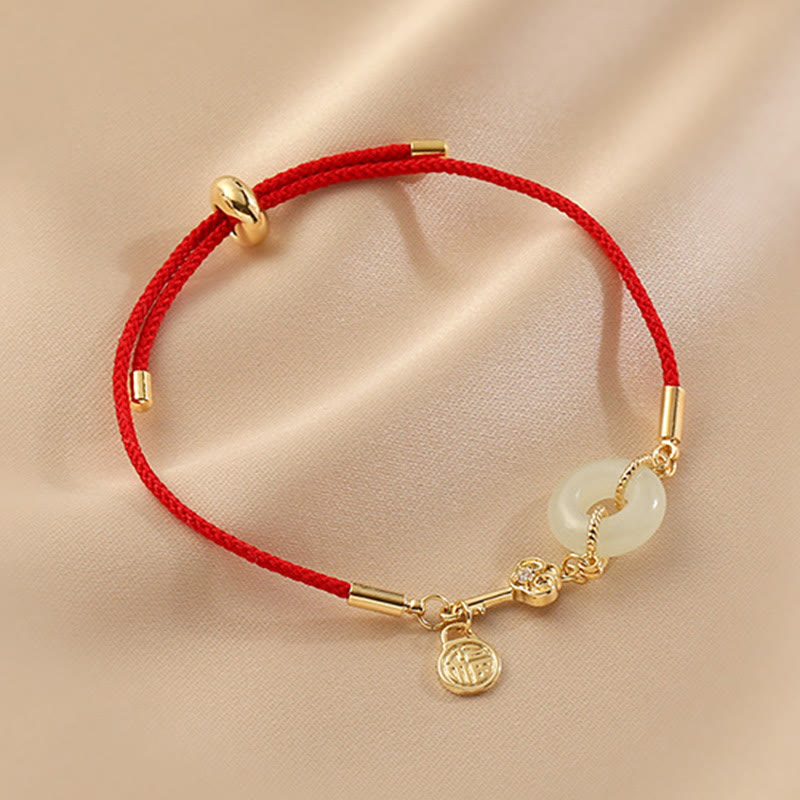 Wear FengShui "Wishing You Peace and Protection" Jade Red Rope Bracelet Includes Gift Message Card