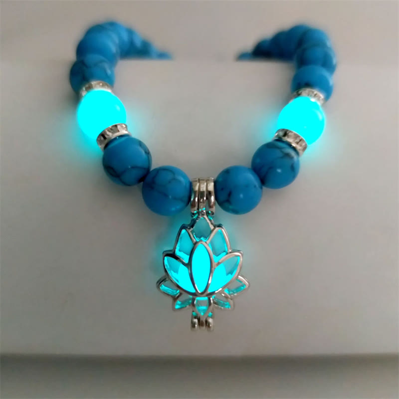 Wear FengShui Tibetan Turquoise Glowstone Luminous Bead Lotus Protection Bracelet