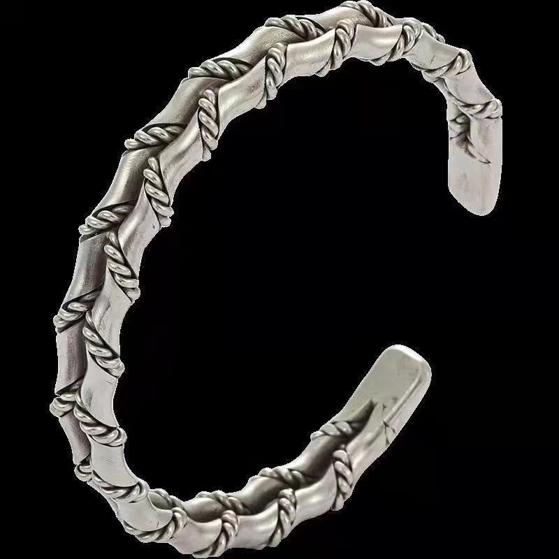 Wear FengShui Vintage Double Layer Bamboo Pattern Luck Cuff Bracelet Bangle