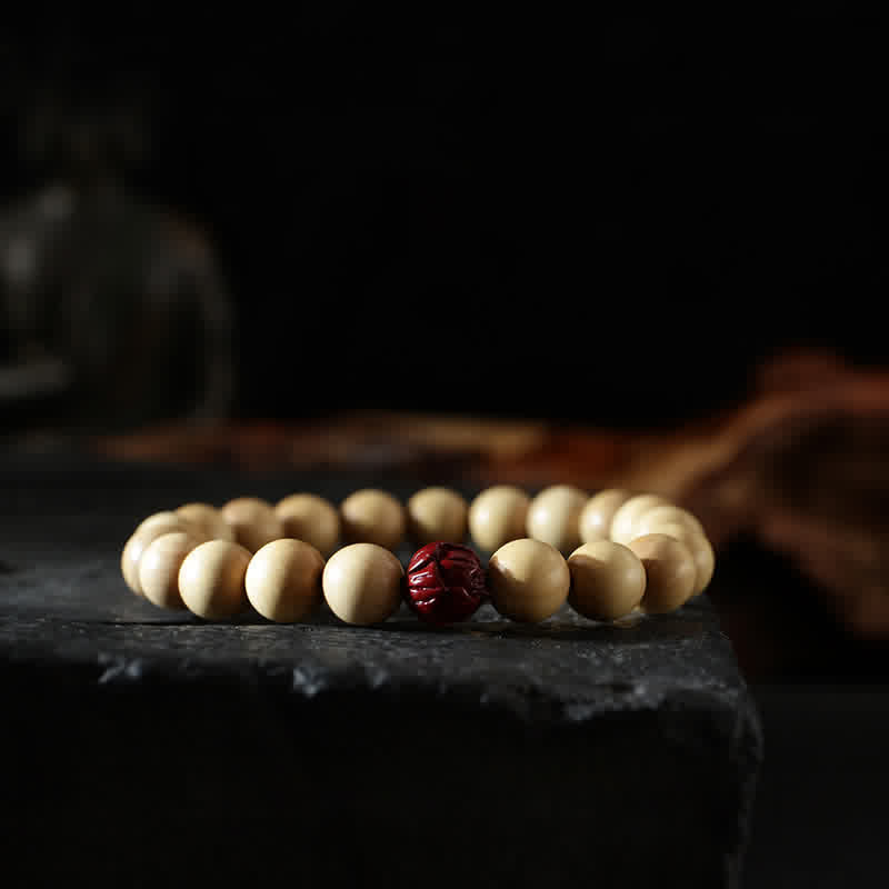 Wear FengShui Tibet Peach Wood Lotus Cinnabar Bagua Yin Yang Luck Wealth Bracelet