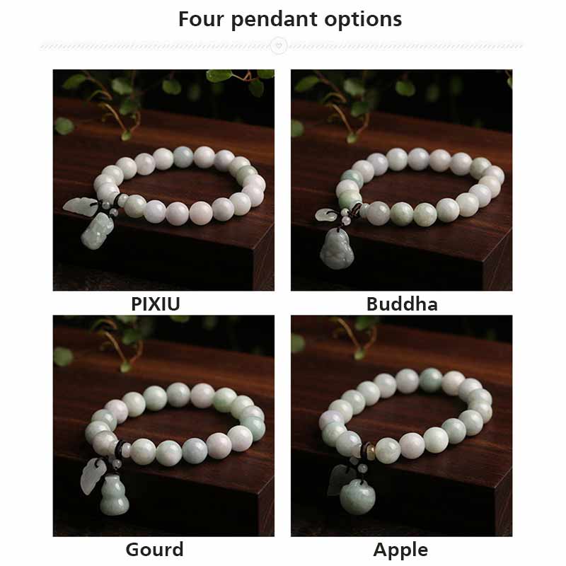 Wear FengShui Natural Jade Pi Xiu Buddha Gourd Apple Success Bracelet