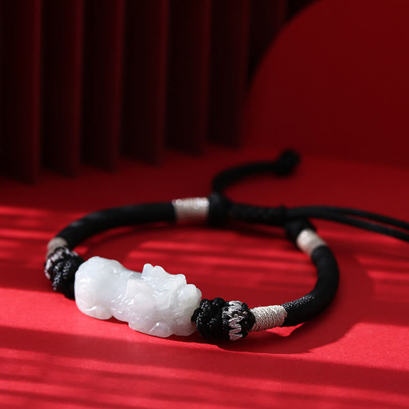 Wear FengShui Handmade Natural Jade PiXiu Luck Prosperity Braided String Bracelet