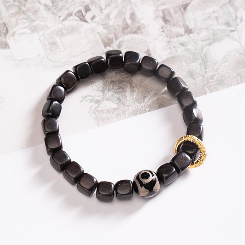 Wear FengShui Tibetan Ebony Wood Dzi Bead Balance Calm Bracelet