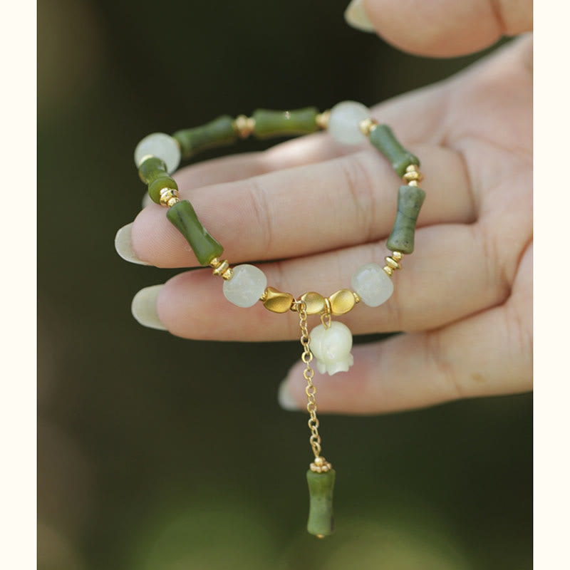 Wear FengShui Green Bamboo Jade Lily of the Valley Wealth Bracelet