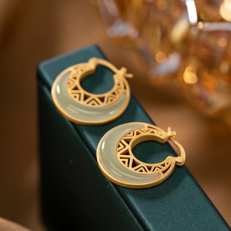 Wear FengShui Crescent Moon Jade Prosperity Drop Earrings
