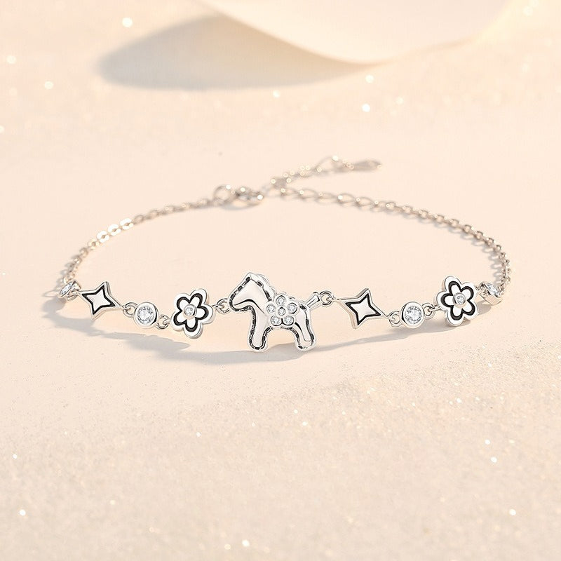 S925 Silver Horse Fortune Set, Necklace & Bracelet for Wealth & Luck Zodiac Jewelry