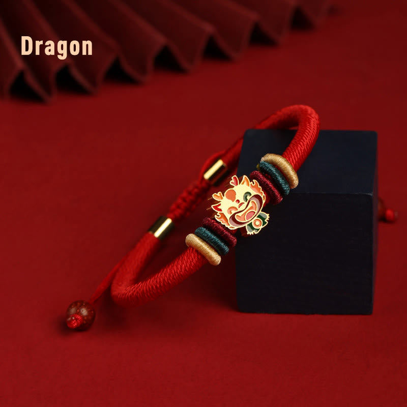 Wear FengShui Handmade 925 Sterling Silver Year of the Dragon Cute Chinese Zodiac Luck Braided Red Bracelet
