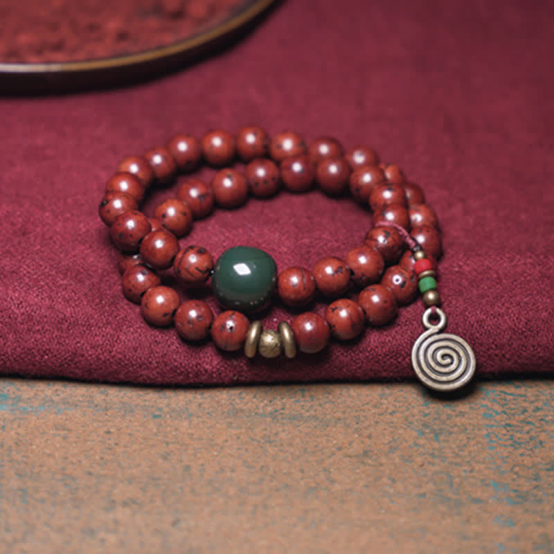 Wear FengShui Bodhi Seed Cyan Jade Copper Peace Luck Bracelet