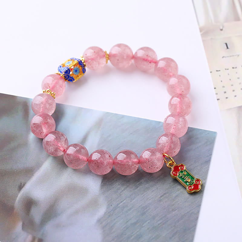 Wear FengShui Strawberry Quartz Positive Ruyi Charm Bracelet