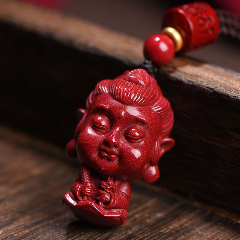 Wear FengShui Chinese Zodiac Natal Buddha Natural Cinnabar Amulet Keep Away Evil Spirits Necklace Pendant