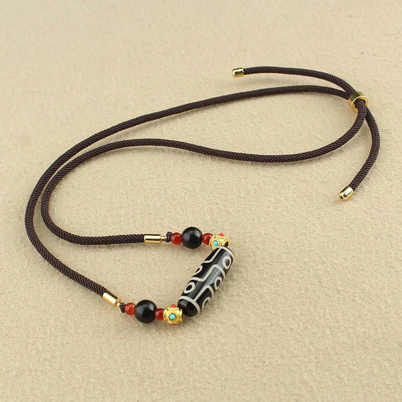 Wear FengShui Tibetan Nine-Eye Dzi Bead Protection Blessings String Necklace Pendant