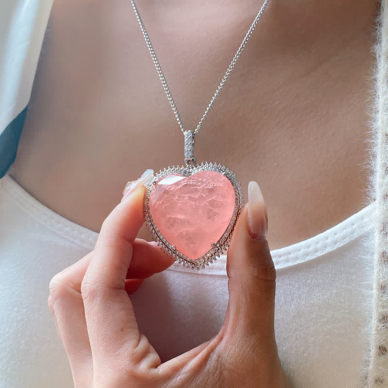 Wear FengShui Rose Quartz Crystal Love Heart Relationships Necklace Pendant