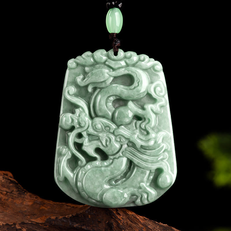 Wear FengShui Year Of The Dragon Chinese Zodiac Dragon Soaring Jade Protection Bead Chain Necklace Pendant