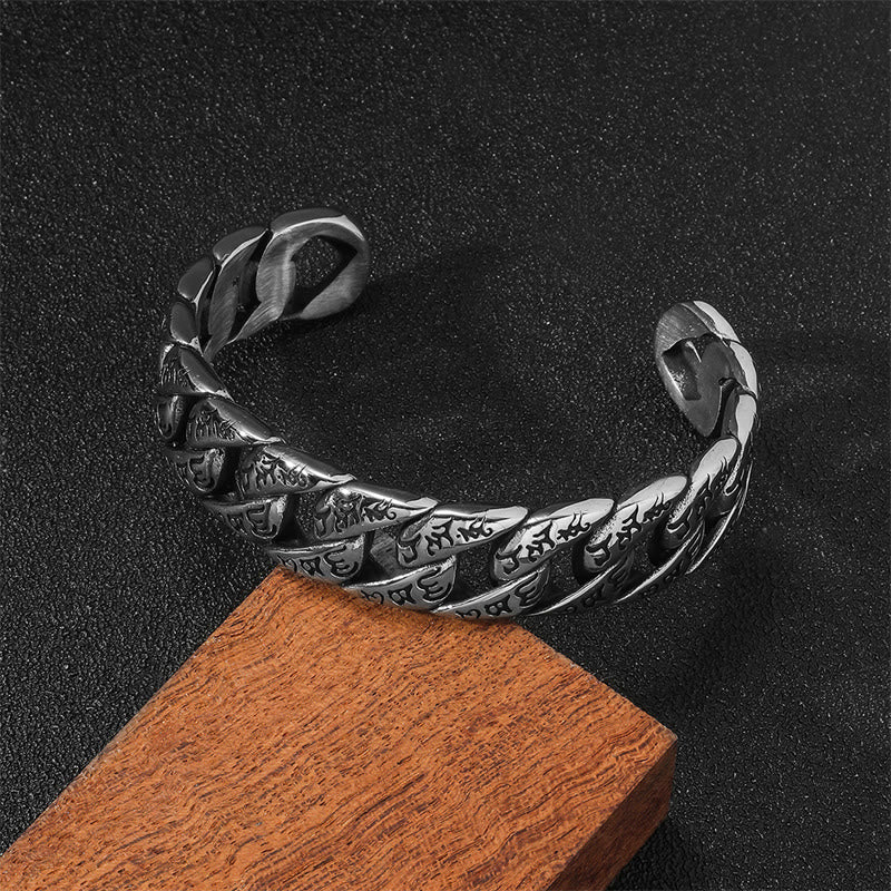 Wear FengShui Tibetan Om Mani Padme Hum Mantra Titanium Steel Peace Cuf Bangle Bracelet