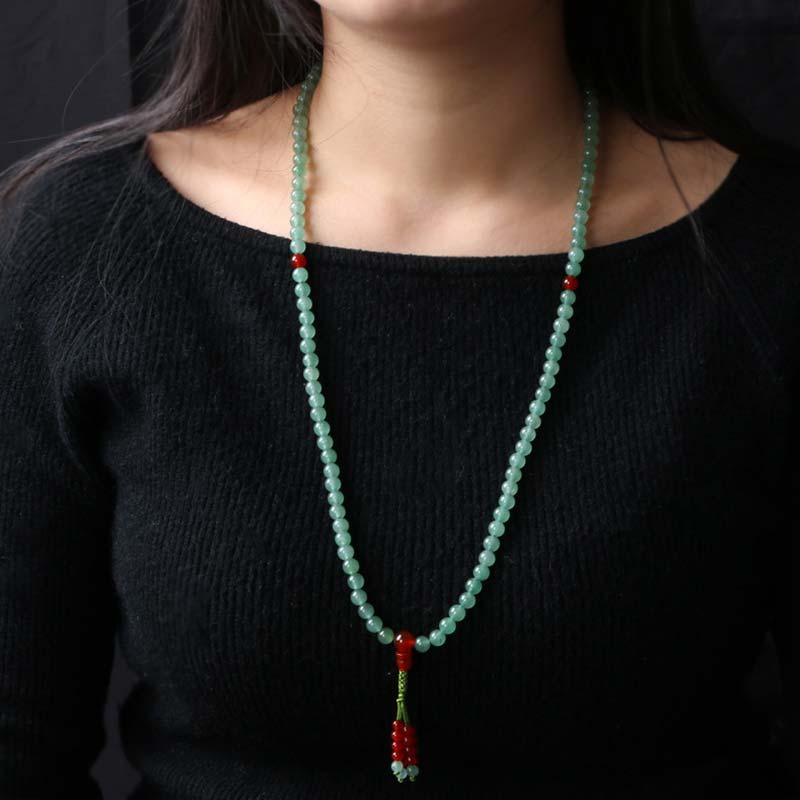 Wear FengShui 108 Beads Green Aventurine Red Agate Luck Mala Bracelet