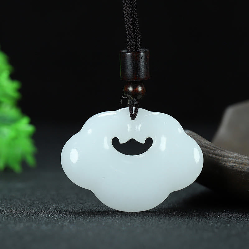 Wear FengShui Tianshan Jade Golden Silk Jade Chinese Lock Charm Abundance Necklace Pendant