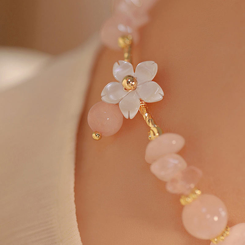 Wear FengShui 14k Gold Plated Natural Pink Crystal Flower Love Bracelet