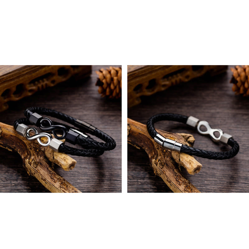 Wear FengShui Endless Knot Titanium Steel Infinity Leather Weave Balance Bracelet