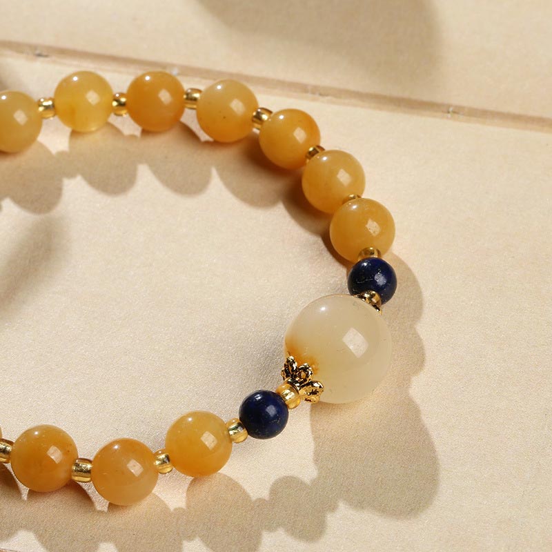 Wear FengShui Natural Golden Silk Jade Gourd Charm Wealth Luck Bracelet