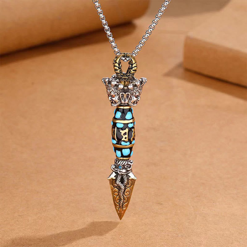 Wear FengShui Tibet Om Mani Padme Hum Dzi Bead Dorje Vajra Pattern Wealth Rotatable Necklace Pendant
