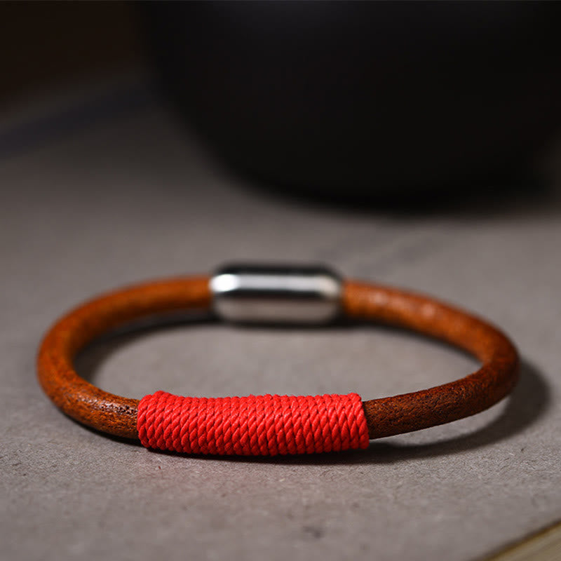 Wear FengShui Tibetan Leather Handmade Five Elements Luck Braid String Buckle Bracelet