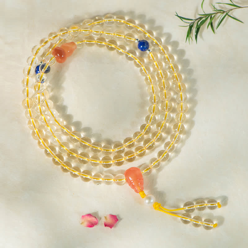 Wear FengShui 108 Mala Beads 925 Sterling Silver Natural Citrine Red Agate White Jade Prosperity Charm Bracelet