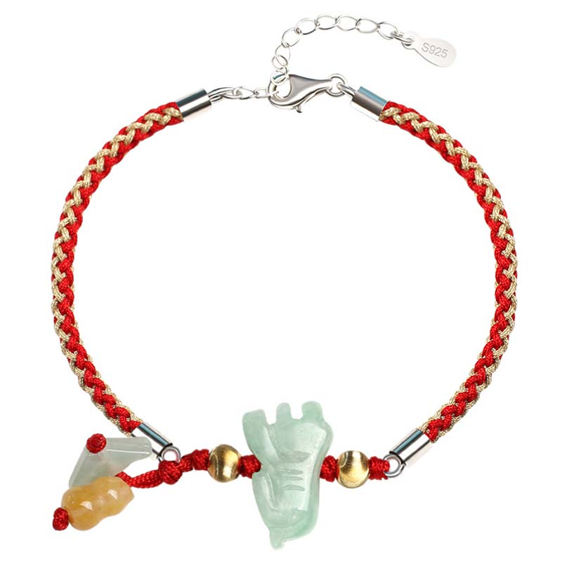 Wear FengShui Chinese Zodiac Jade Prosperity Red String Bracelet Anklet