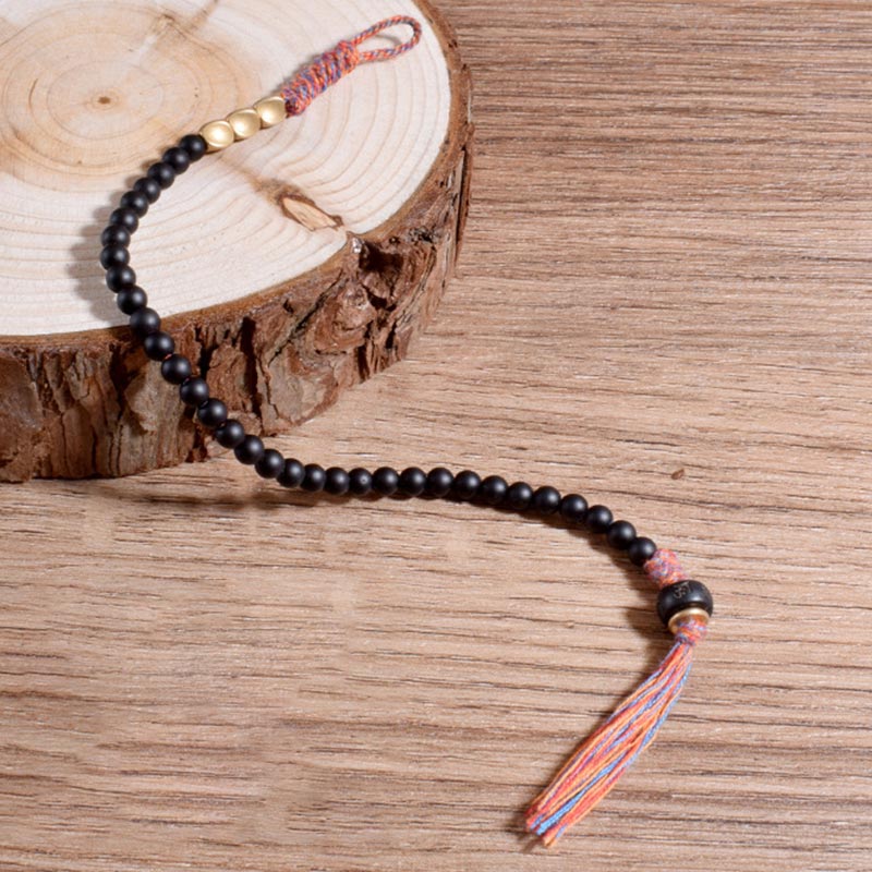 Wear FengShui Handmade Tibetan Black Onyx Tassel Bracelet