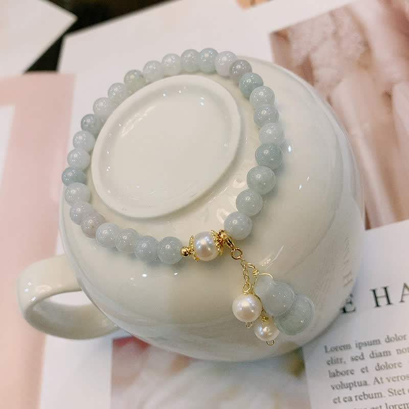 Wear FengShui Natural Jade Pearl Gourd Prosperity Luck Bracelet