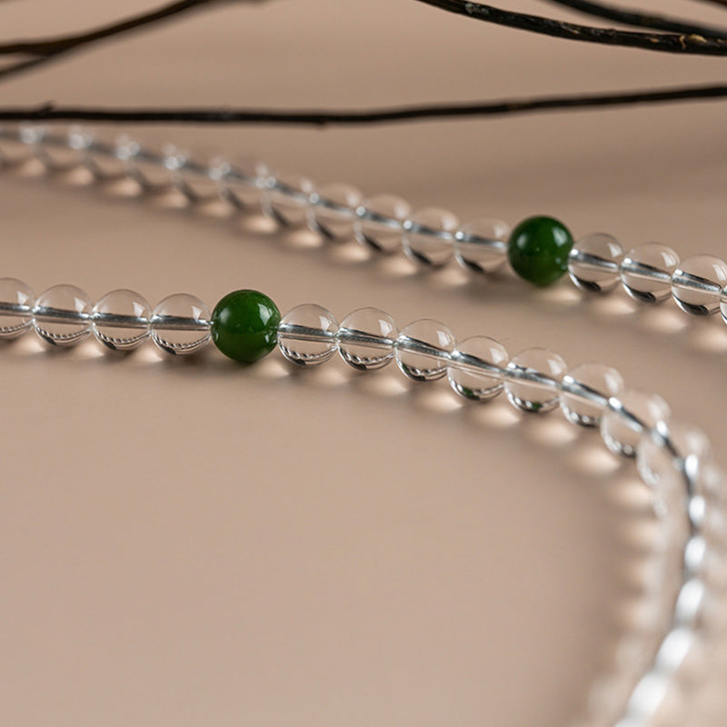 Wear FengShui 108 Beads White Crystal Jade Meditation Bracelet Mala