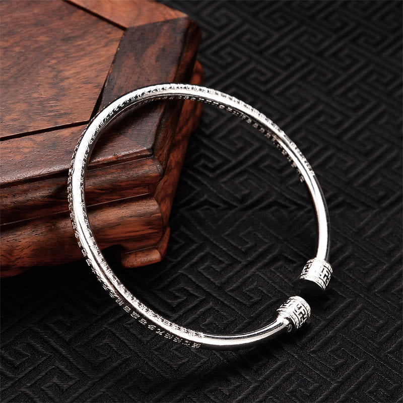 Wear FengShui Heart Sutra Engraved Swastika Pattern Luck White Copper Bracelet Bangle