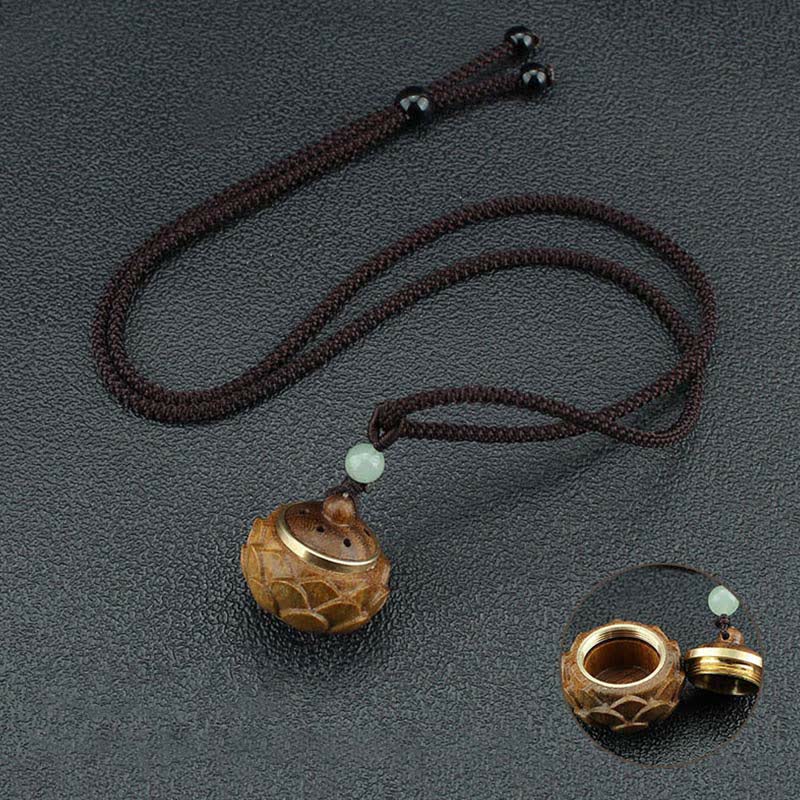 Wear FengShui Tibet Green Sandalwood Rosewood Om Mani Padme Hum Lotus Positive Soothing Necklace Pendant