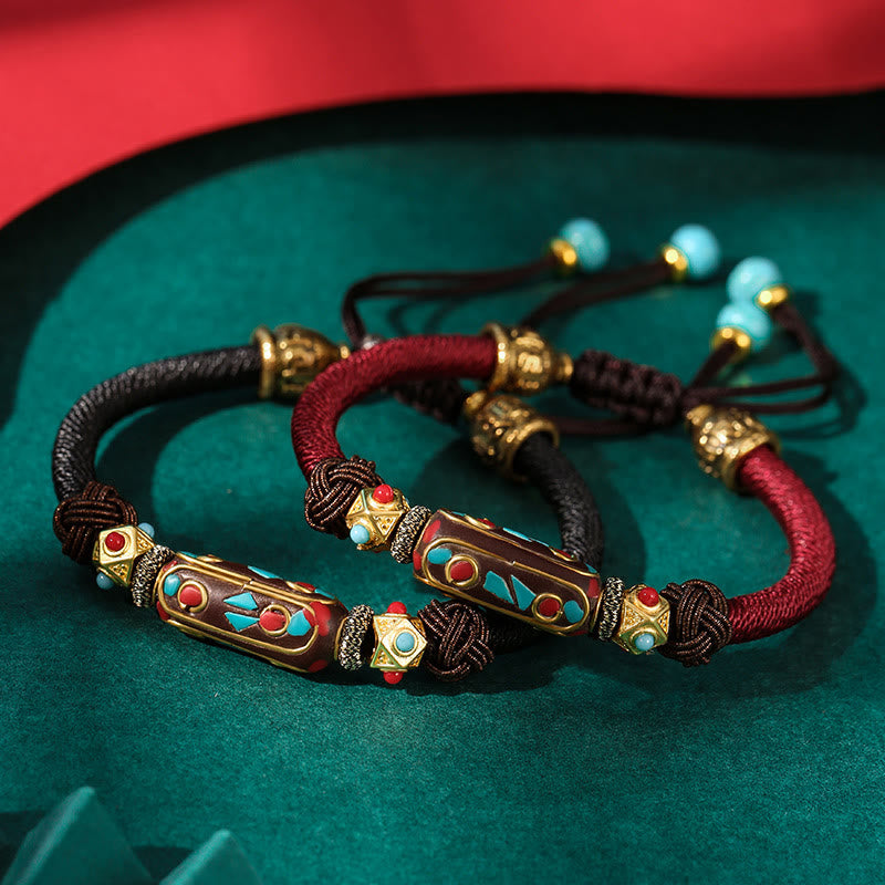 Wear FengShui Handmade Tibetan Turquoise Om Mani Padme Hum Strength Braided Bracelet