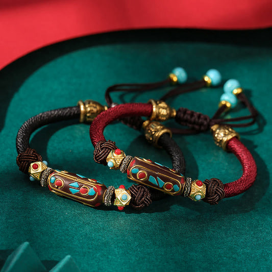 Wear FengShui Handmade Tibetan Turquoise Om Mani Padme Hum Strength Braided Bracelet