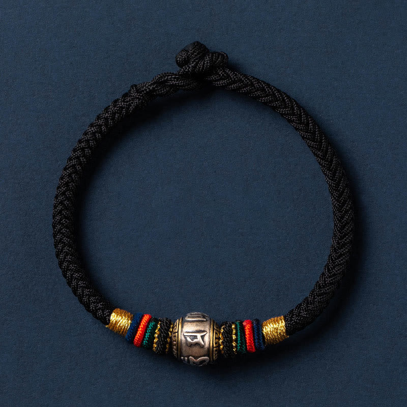 Wear FengShui 925 Sterling Silver Tibet Handmade Om Mani Padme Hum Luck Protection King Kong Knot Braided Bracelet