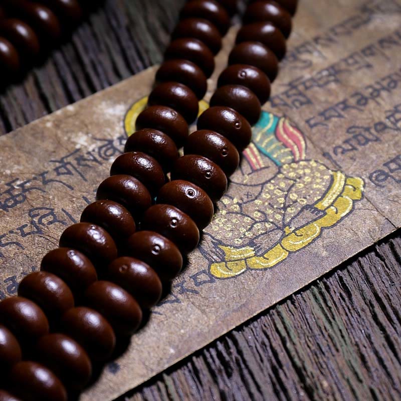 Wear FengShui Natural Tibet 108 Mala Beads Purple Bodhi Seed Three-eyed Dzi Bead Copper Dorje Harmony Bracelet