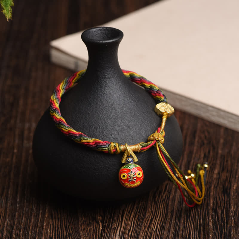 Wear FengShui Gold Swallowing Beast Family Luck Reincarnation Knot Colorful String Bracelet