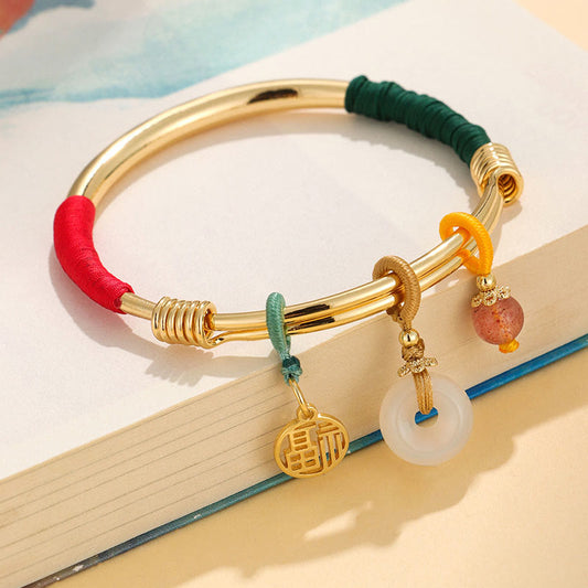 Wear FengShui Pink Crystal Peace Buckle Lucky Flower Love Bracelet Bangle