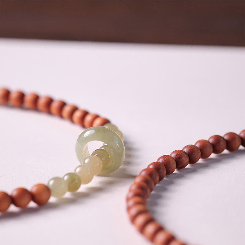 Wear FengShui Sandalwood Hetian Jade Protection Double Wrap Bracelet