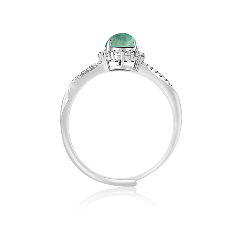 Wear FengShui 925 Sterling Silver Round Jade Luck Prosperity Adjustable Ring