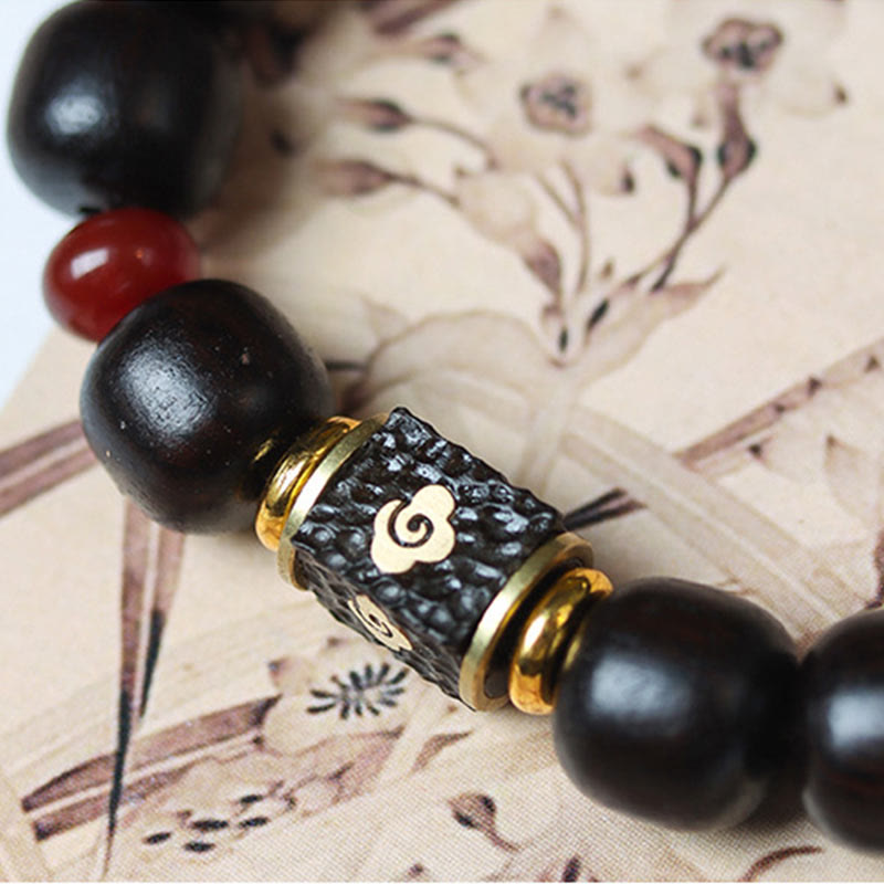 Wear FengShui Ebony Wood Auspicious Clouds Engraved Calm Bracelet