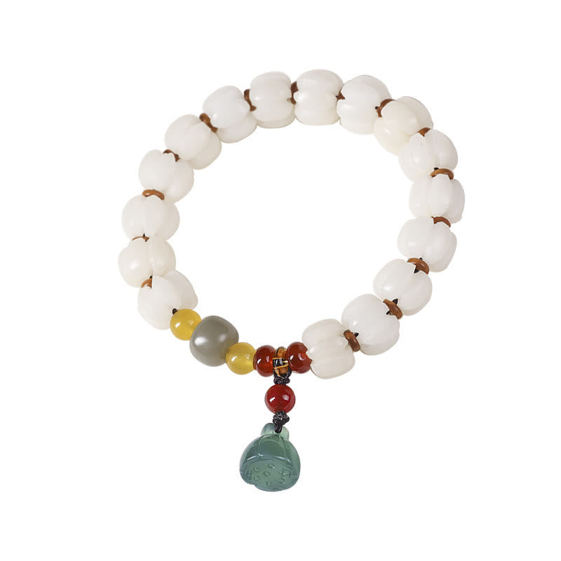 Wear FengShui Natural Bodhi Seed Red Agate Bodhi Calm Harmony Engraved Pumpkin Bead Lotus Bracelet