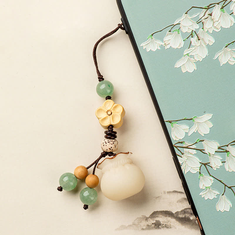 Wear FengShui Natural Bodhi Seed Money Bag Flower Blessing Prosperity Keychain